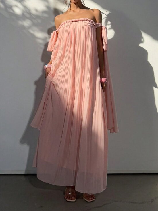 Dresses & Skirts - Coral Elegant Women's Off Shoulder Flowy Tie Strap Maxi Dress